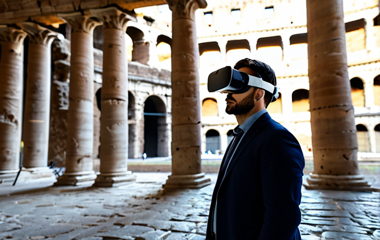 VR Historical Site Visit**
"A professional, fully clothed history enthusiast wearing a VR headset, standing in a modern living room, experiencing a virtual tour of the Colosseum in Rome, appropriate content, safe for work, perfect anatomy, natural proportions, high resolution, professional photography, detailed and immersive VR scene reflected in the headset lenses, modest clothing."
**