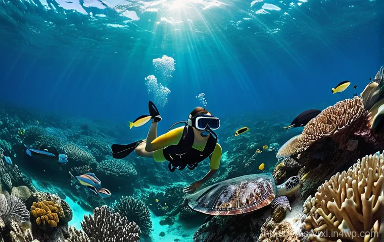 가상현실 여행의 경쟁 우위 확보 전략 - **Prompt 1: Immersive Underwater VR Journey in Sipadan**
A highly detailed, photorealistic image...