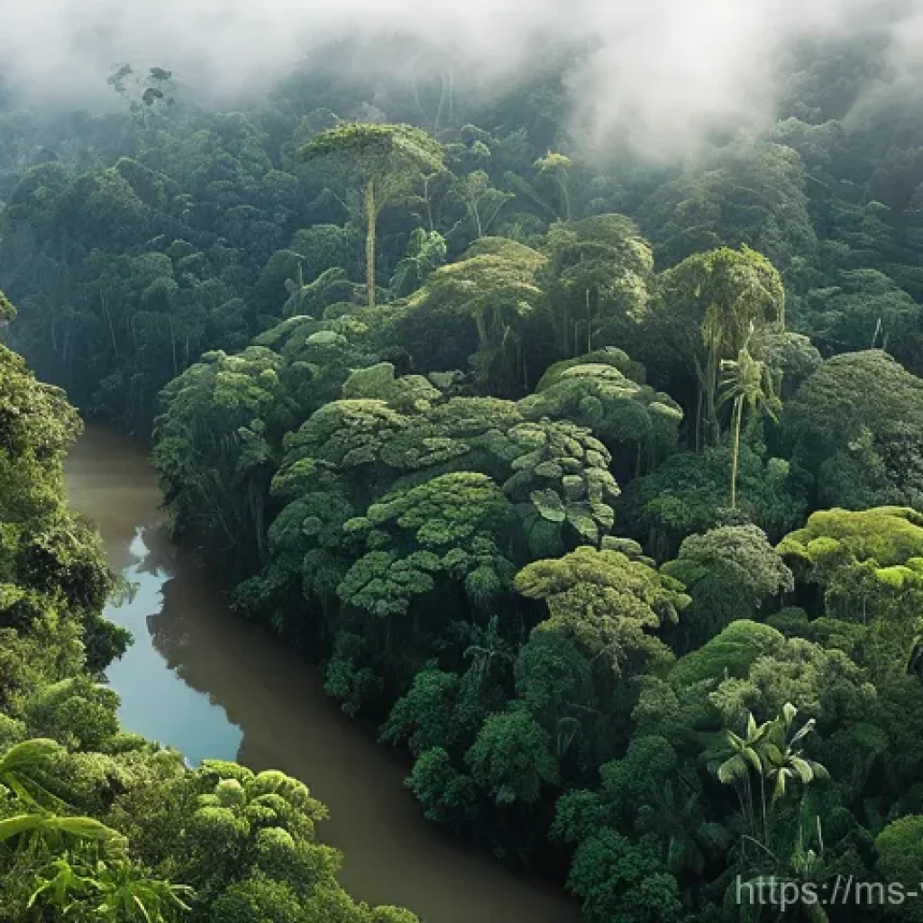 가상현실 여행 시뮬레이터의 기술적 요소 - **Prompt:** "A panoramic, high-resolution view of the lush, ancient rainforest canopy in Taman Negar...