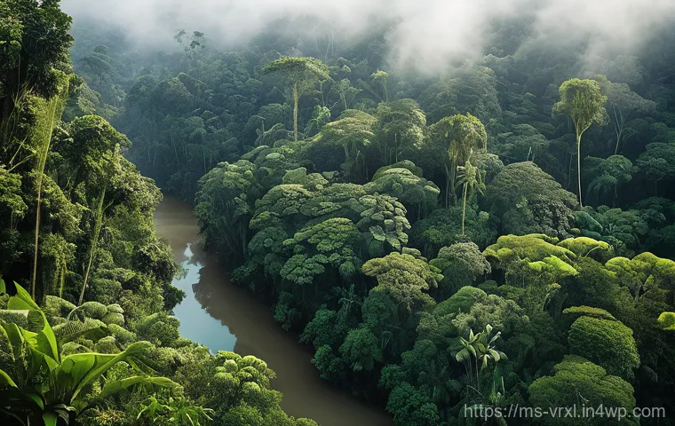 가상현실 여행 시뮬레이터의 기술적 요소 - **Prompt:** "A panoramic, high-resolution view of the lush, ancient rainforest canopy in Taman Negar...