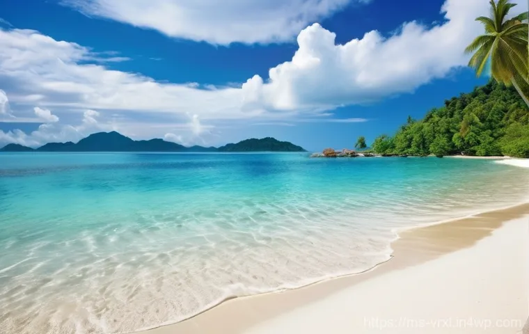 가상현실 여행의 소비자 경험 설계 - **Prompt 1: Serene Tropical Island Retreat**
"A breathtaking panoramic view of a pristine tropic...
