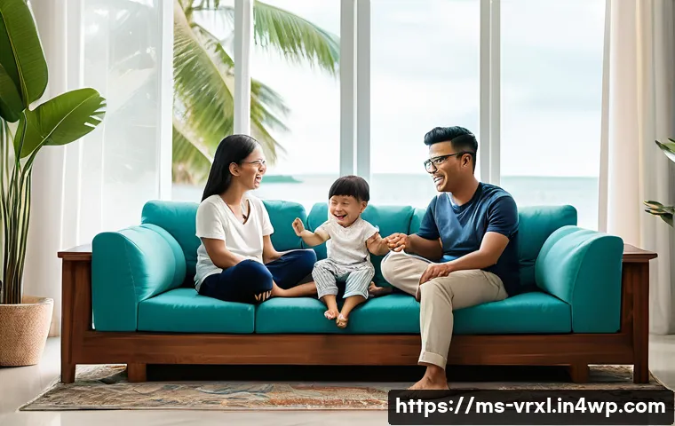 가상현실 여행의 효과적인 마케팅 캠페인 - **Prompt:** A cheerful Malaysian family, consisting of a father, mother, and two young children (a t...
