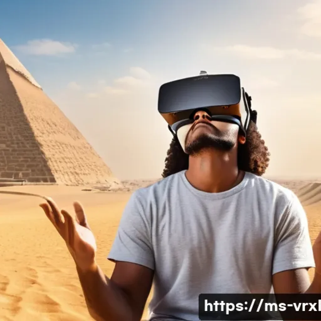 가상현실 여행의 다문화 체험 - **Immersive Giza Pyramids VR Experience**
A young adult, either male or female, is seated comfor...