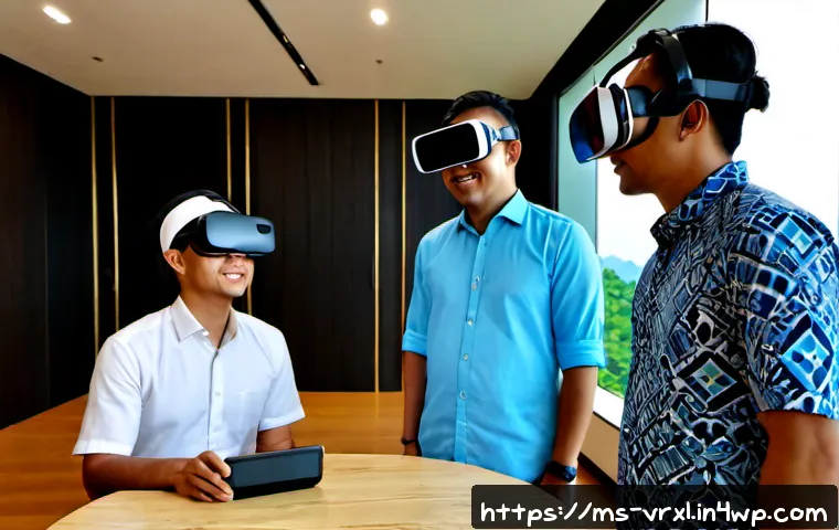 가상현실 여행의 이해관계자 분석 - Photorealistic virtual reality tourism stakeholder meeting in a modern Kuala Lumpur coworking space,...